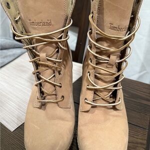 Timberland Tan Combat Moto Boots High-Top Design